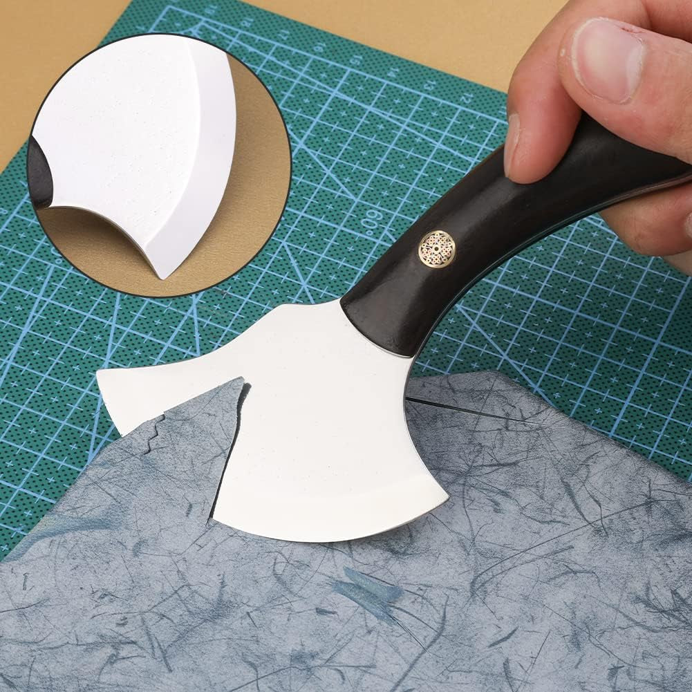 Leather Bevel Head Cutting Knife Black Wooden Handle, Craft Skiving Knife, Leather Working Tools for DIY Leathercraft Forging Cutting