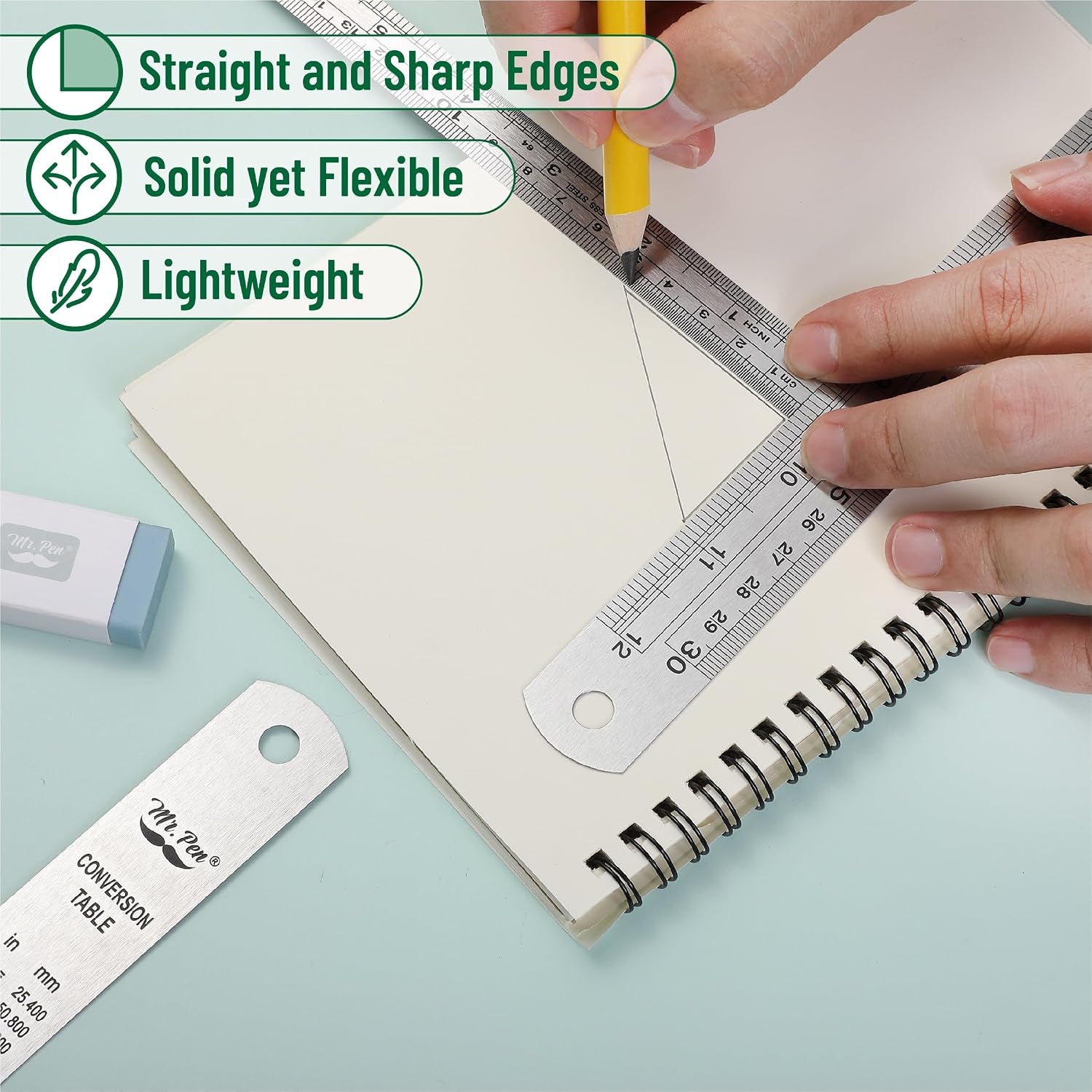- Metal Straight Edge Ruler, 3 Pcs, 6", 12", 16" | Stainless Steel Ruler Set, Imperial & Metric Measurements for Drawing, Home, Office, Engineering