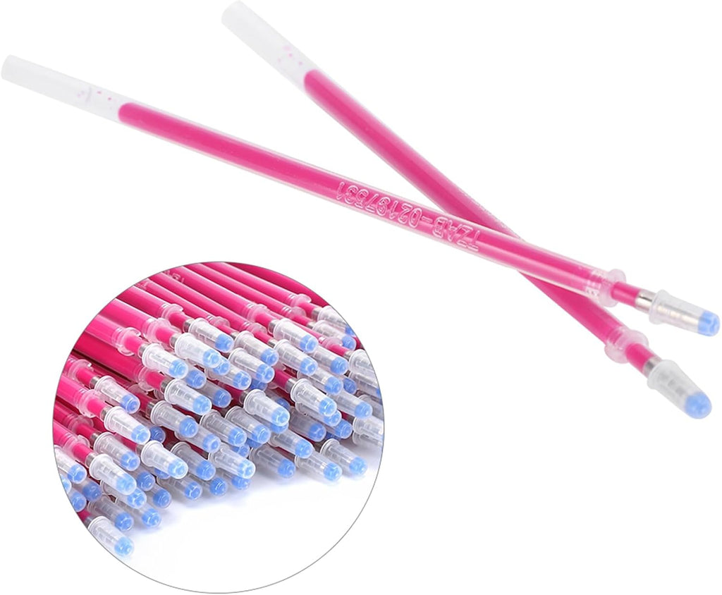 100Pcs Red High Temperature Disappearing Pen Heat Erasable Fabric Refills Patchwork Marking Pens Ink Marker for Embroidery Handicarft Needlework Tailors Sewing Quilting