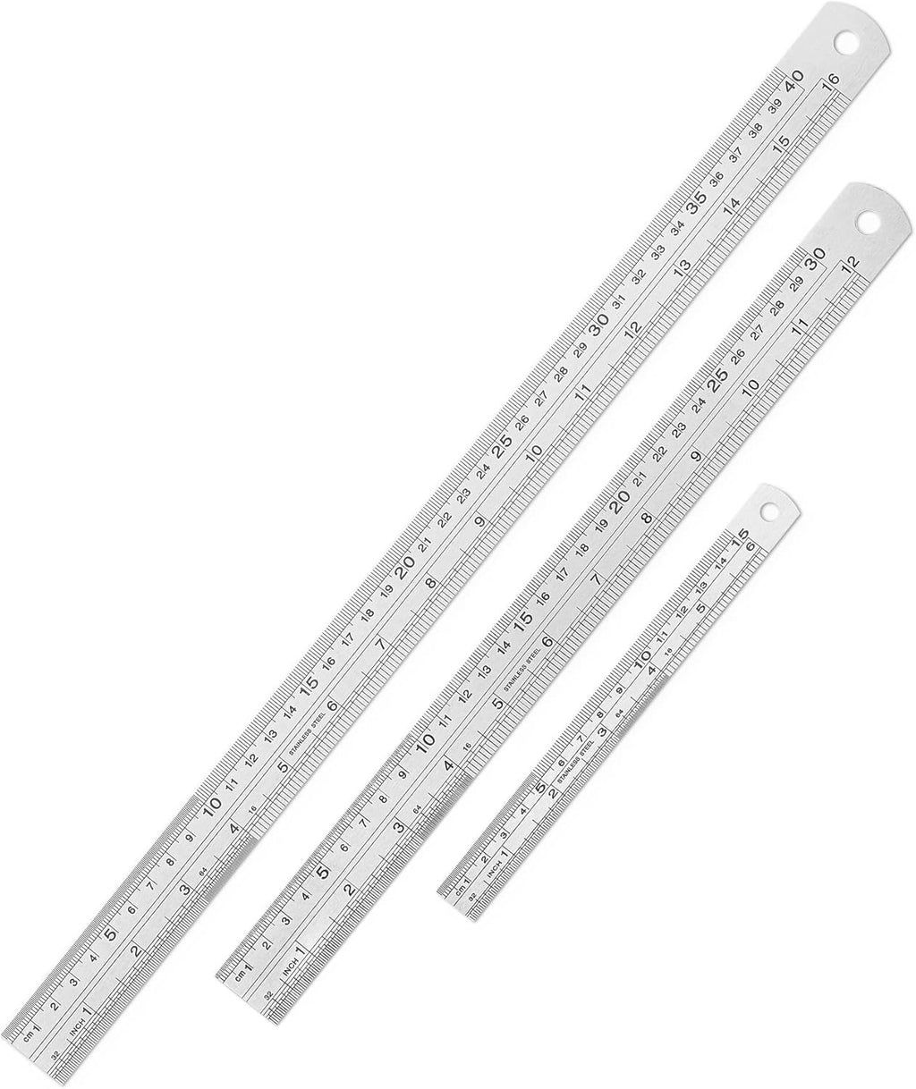 - Metal Straight Edge Ruler, 3 Pcs, 6", 12", 16" | Stainless Steel Ruler Set, Imperial & Metric Measurements for Drawing, Home, Office, Engineering