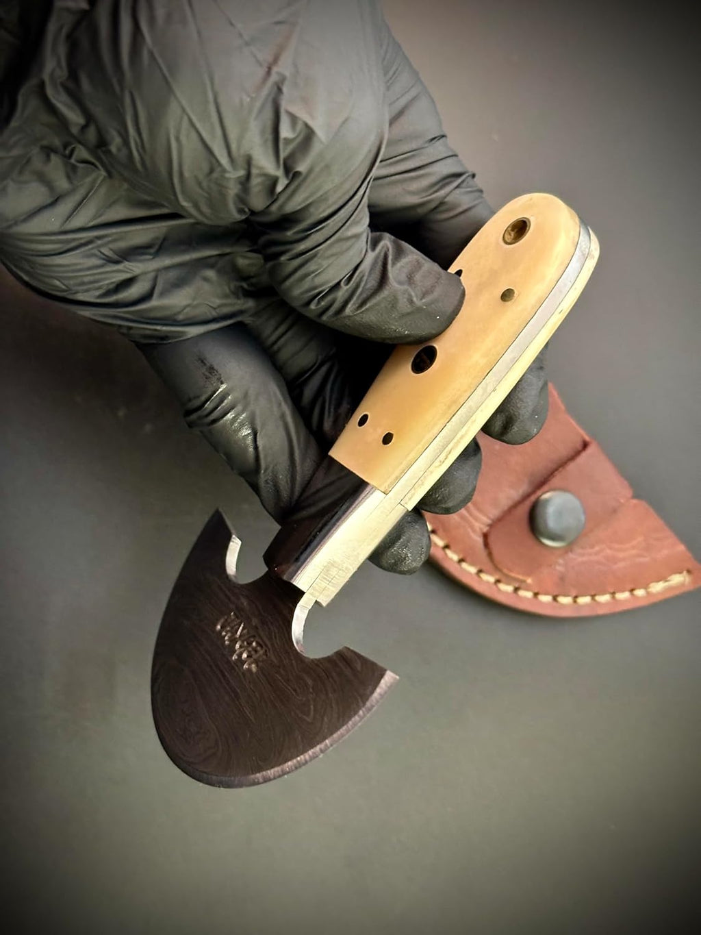 Handmade Damascus Steel round Head Leather Cutting Knife | Bone Handle - Premium Craftsmanship for Precision Cuts | Durability (Qd10-Bone)