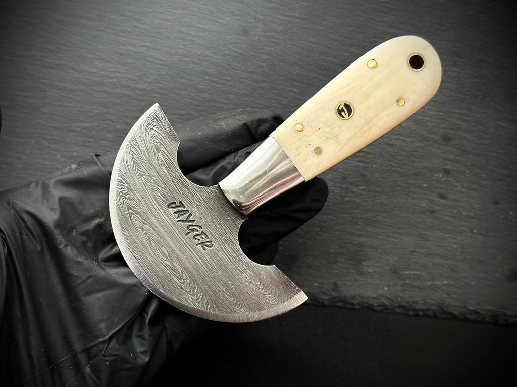 Handmade Damascus Steel round Head Leather Cutting Knife | Bone Handle - Premium Craftsmanship for Precision Cuts | Durability (Qd10-Bone)
