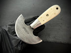 Handmade Damascus Steel round Head Leather Cutting Knife | Bone Handle - Premium Craftsmanship for Precision Cuts | Durability (Qd10-Bone)