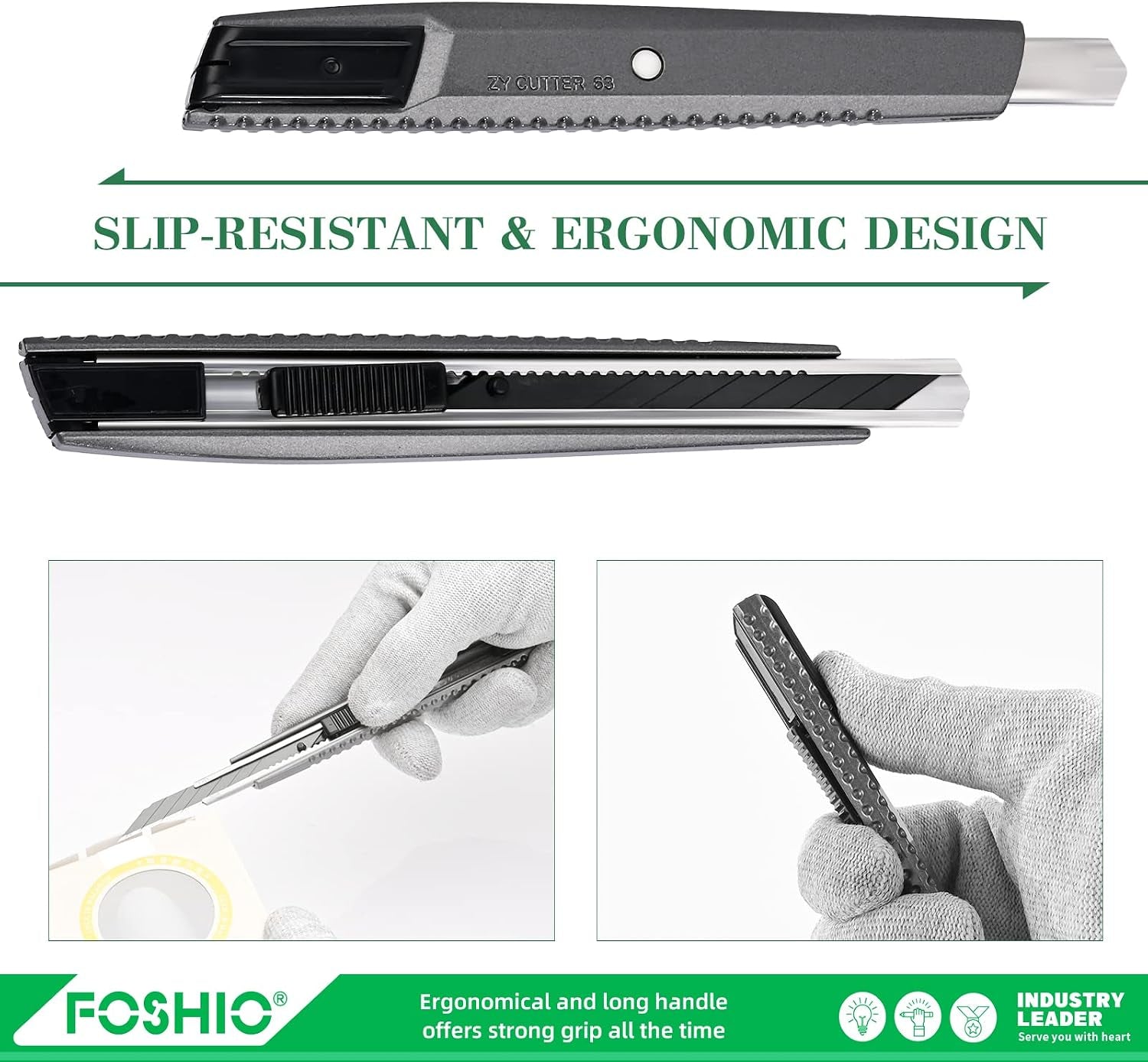 Utility Knife Retractable with 10PCS Snap off Blades, Stainless Steel Shell with Non-Slip Handle Box Cutter for Cardboard, Boxes and Cartons