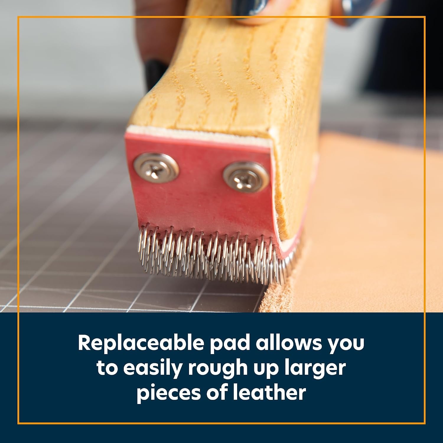 Weaver Leather Supply Hand Leather Rougher with Wood Handle, 8”, Rougher Gear with Replaceable Pad, Leatherworking Tools for Adhesive Bonding Projects