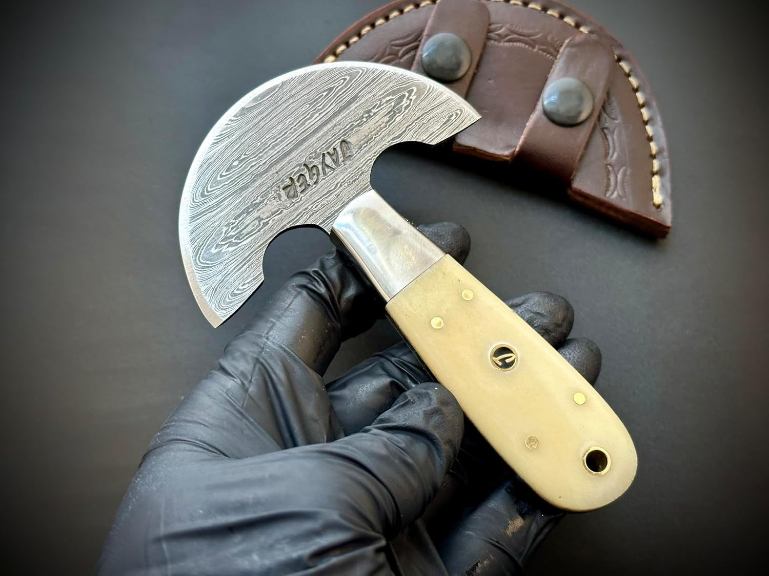 Handmade Damascus Steel round Head Leather Cutting Knife | Bone Handle - Premium Craftsmanship for Precision Cuts | Durability (Qd10-Bone)