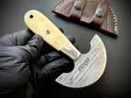 Handmade Damascus Steel round Head Leather Cutting Knife | Bone Handle - Premium Craftsmanship for Precision Cuts | Durability (Qd10-Bone)