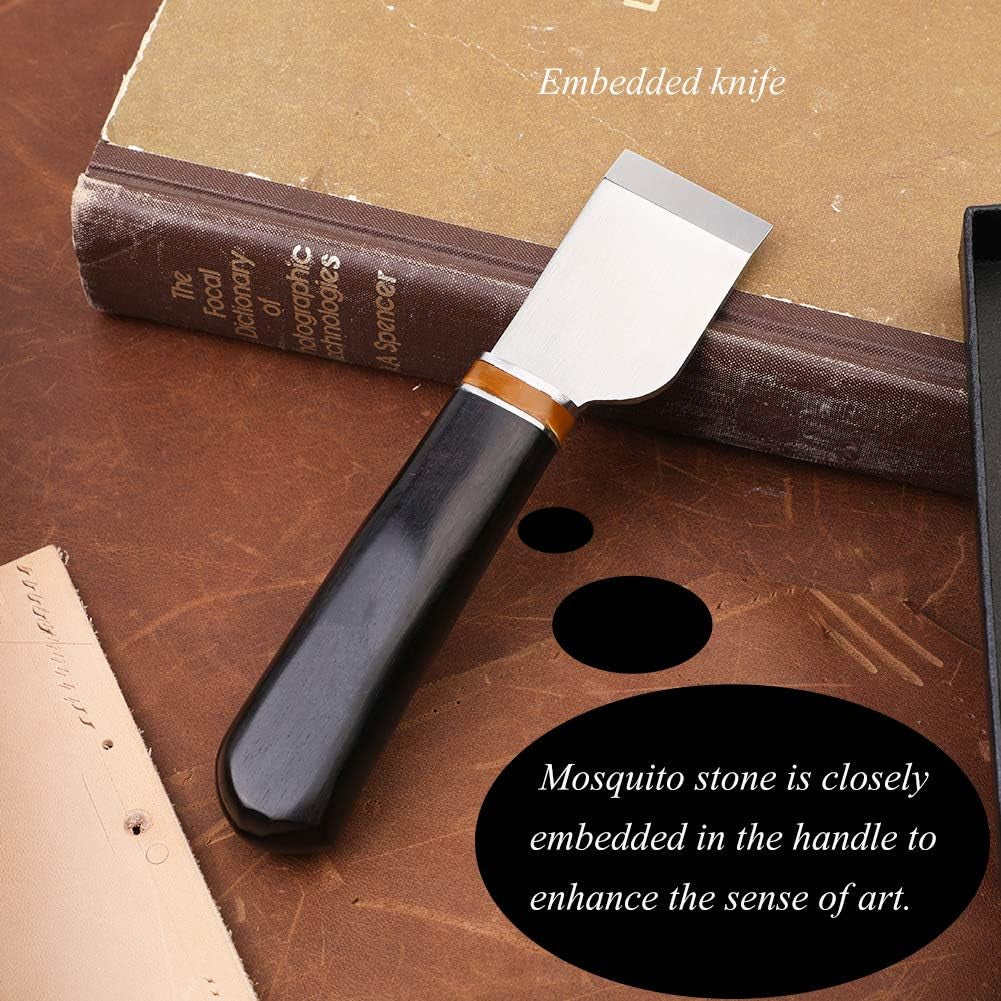 Leather Cutting Knife, Leather Skiving Knife with Wooden Handle Exquisite Package, Leatherworking Craft Cutting Hand Tool