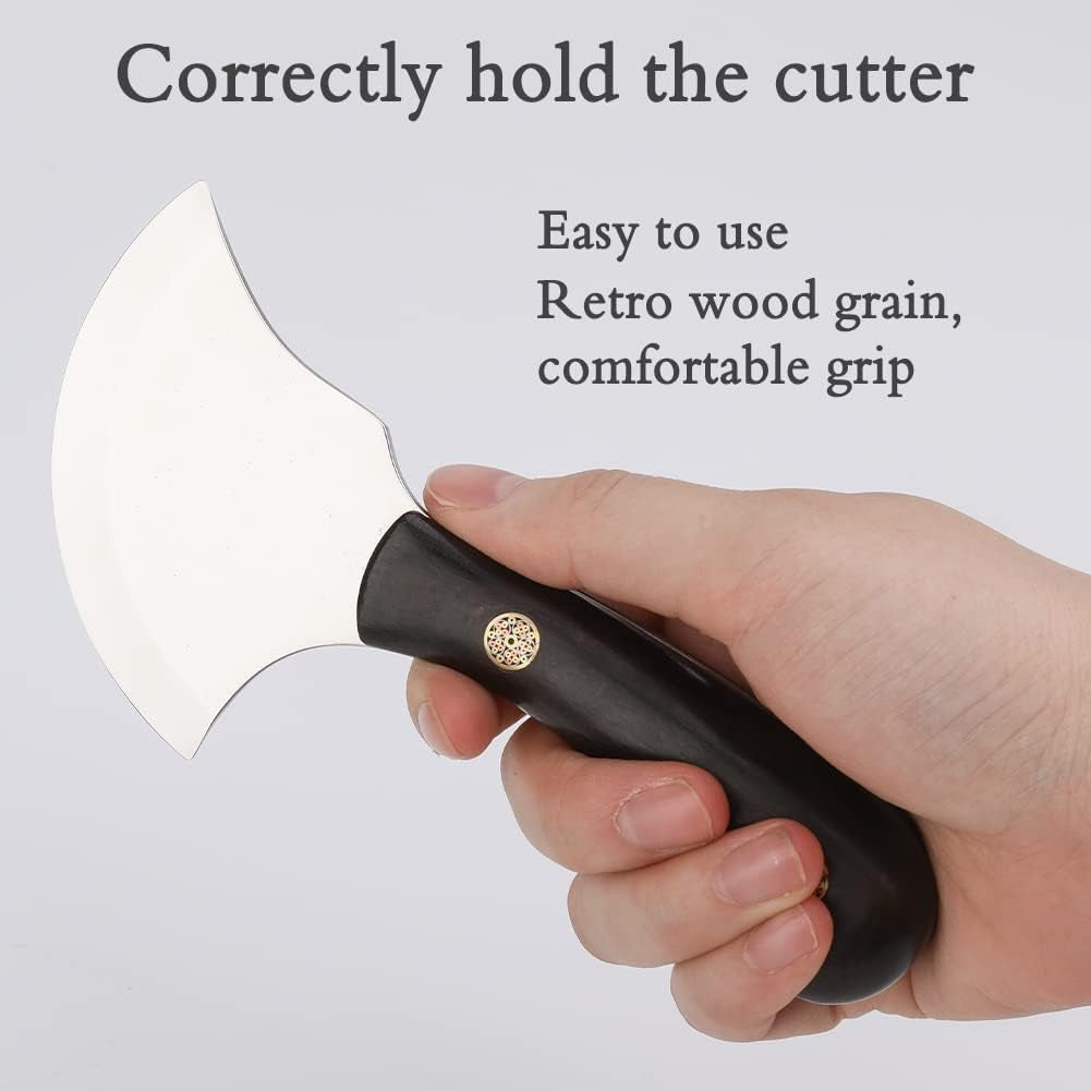 Leather Bevel Head Cutting Knife Black Wooden Handle, Craft Skiving Knife, Leather Working Tools for DIY Leathercraft Forging Cutting