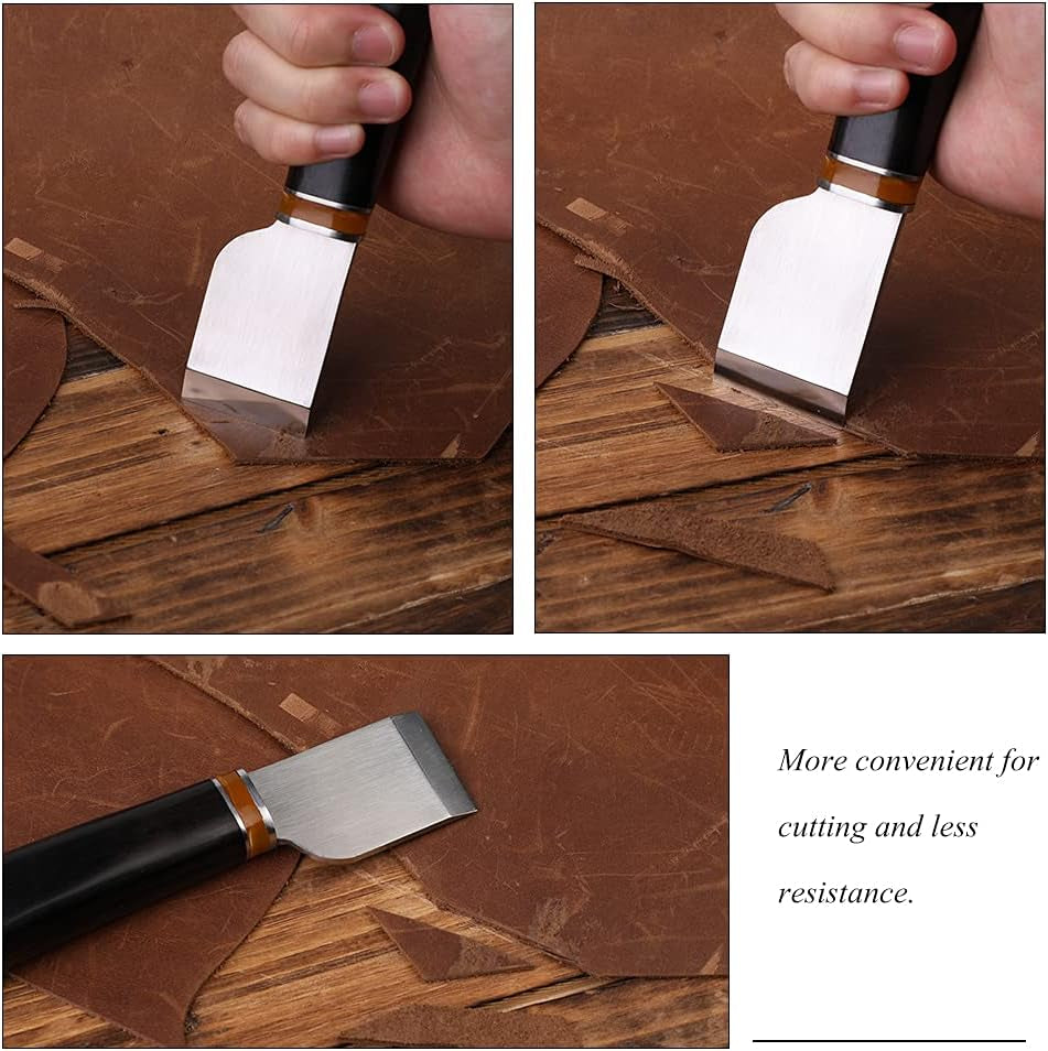 Leather Cutting Knife, Leather Skiving Knife with Wooden Handle Exquisite Package, Leatherworking Craft Cutting Hand Tool