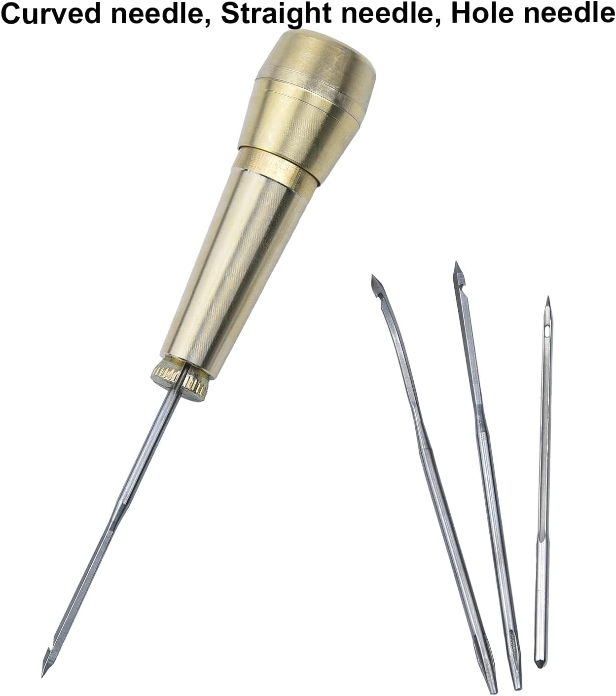 6 Pieces Leather Sewing Awl Needle Kit with Copper Handle, Leather Craft Needle Kit Shoe Repair Tool, Sewing Awl Hand Stitcher Shoe Repair Tool Kit, Craft Needles Kit Shoe Repair Tool